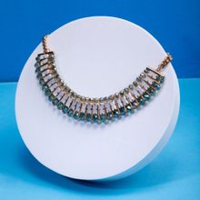 PRITA Blue & White Stone Studded Gold Plated Necklace