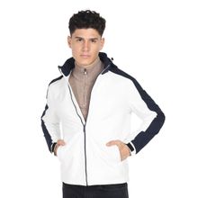 Arrow Sports Men White And Navy Hooded Colour Block Jacket