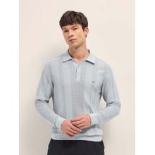 THE BEAR HOUSE Men'S Grey Cotton Flat Textured Regular Fit Polo T-Shirt