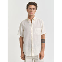 GANT Men Cream Button-Down Collar Short Sleeves Shirt