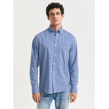 GANT Men Blue Button Down Collar Full Sleeve Gingham Check Classic Poplin Shirt