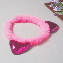 Golden Peacock Pink Coloured Cat Ears Sequins Fur Hair Band