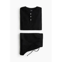 H&M Men Black 2-Piece Waffled Loungewear Set