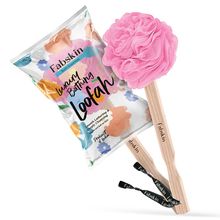 Fabskin Bath Brush Loofah For Men & Women With Wooden Handle Pink