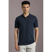 Louis Philippe Men's Navy Blue Polo T-Shirt with Textured Geometric Pattern