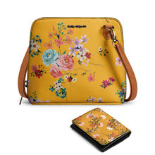 DailyObjects Combo Mustard Flower Trapeze Sling Crossbody Bag, Fliptop Wallet for Women