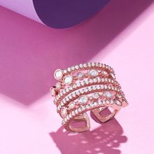 Zaveri Pearls Rose Gold Dazzling CZ Party Bling Statement Brass Finger Ring-ZPFK16105