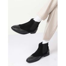 Teakwood Men Black Suede Leather Mid-Top Chelsea Boots