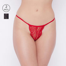 Secrets by Zerokaata Women Pack Of 2 Assorted Self Design Lace Thong Briefs