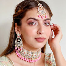 Azai by Nykaa Fashion Regal Pink & Gold Jewellerywith Maang Tikka (Set of 3)