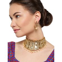 Zaveri Pearls Antique Gold Tone Traditional Choker Necklace & Earring Set - ZPFK6637