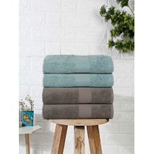 MULBERRY LIVING Terry Luxe 550 - Gsm Terry Hand Towel Set - Aqua & Charcoal Grey (Pack of 4)