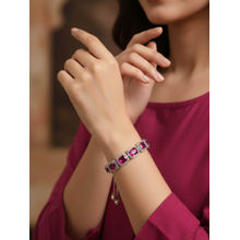 Accessher Silver-Tone Wine Crystal Adjustable Charm Bracelet