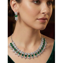 Niska Rhodium-Plated Brass Green Cubic Zirconia Necklace Set