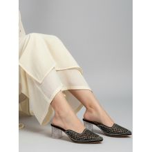 Dollphin Women Black Champagne Crystal Studded Mules Heels