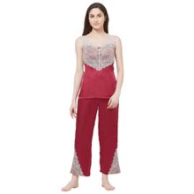 SOIE Women's Laced Satin Top And Pyjama Set - Red
