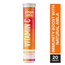 Zingavita Vitamin C + Zinc Effervescent Tablets For Stronger Immunity& Glowing Skin - Orange Flavour