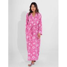 FEATHERS CLOSET Pink Grace Pure Cotton Collar Robe