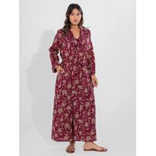 FEATHERS CLOSET Wine Dust Pure Cotton Collar Robe