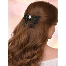 OOMPH Women Black Crystal Rhinestone Bow Hair Clip