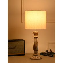 Green Girgit Athens Wooden Lamp In Distress White Color with Jute White Shade