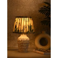 Green Girgit Wooden Chipped White Lamp with Pleated Multi-Color Black Shade