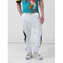 The Indian Garage Co White Men's Loose Fit Applique Mid-Rise Joggers