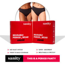 Sanity Mid Rise Hipster, Leakproof and Reusable Black Period Panties - Size M