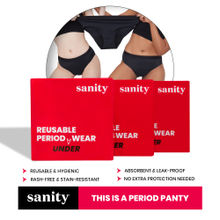 Sanity Mid Rise Hipster, Leakproof and Reusable Black Period Panties - Size M