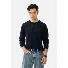 Snitch Navy Blue Mesh Full Sleeves Regular Casual Sweater