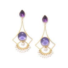 Infuzze Purple Gold-Plated Stone-Studded Geometric Handcrafted Drop Earrings