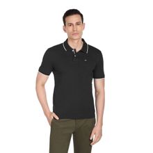 Arrow Sports Men Black Solid Compact Cotton Polo Shirt