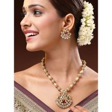 ADIVA 22K Gold-Plated Kundan and Ruby-Green Stone and Pearl Handcrafted Jewellery Set
