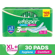 Whisper Ultra Clean Thin XL+ Sanitary Pads-Hygiene & Comfort with Soft Wings 30 Pads