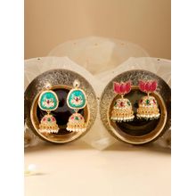 Zaveri Pearls Multi-Color Stones Beads Embellish Jhumka Earrings (Pack of 2)