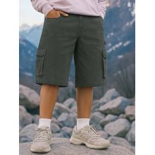 Bewakoof Men's Dark Olive Green Washed Baggy Fit Cargo Carpenter Shorts