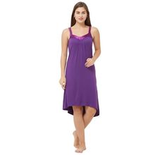 SOIE Women's Viscose Spandex Nightgown Styled With Satin Soft Neckline - Purple