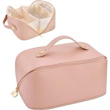 Bronson Professional Travel Makeup Bag Cosmetic Storage Faux Leather Vanity Pouch - Pink