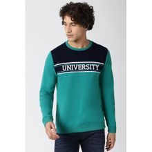 Peter England Turquoise Colorblock Slim Sweatshirt