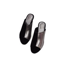 SANDALWALI Lyla Black And Silver Block Heels