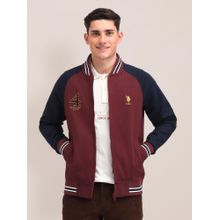 U.S. POLO ASSN. Colorblock Maroon Full Sleeves Mandarin Collar Jackets