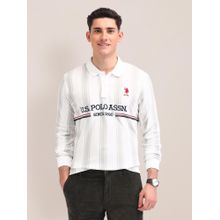 U.S. POLO ASSN. Stripes White Full Sleeves Polo T-Shirt