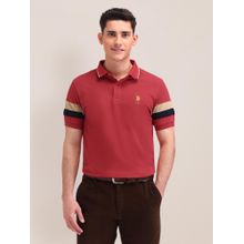 U.S. POLO ASSN. Solid Red Half Sleeves Polo T-Shirt