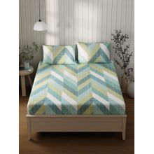 KOPA Blue Geometric Cotton Bedsheet with 2 Pillow Covers (Double)