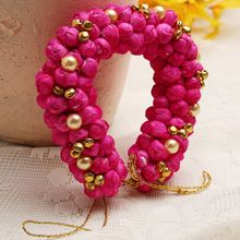 Moedbuille Pink Floral Design Gold Toned Beads and Ghungroo Studded Handcrafted Hair Accessory
