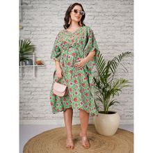 Angloindu Green Printed Maternity Kaftan Dress
