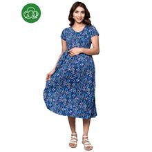 Inner Sense Organic Cotton Maxi Length Maternity Dress with Short Sleeves Blue