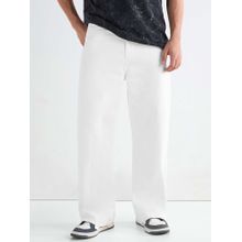 Bewakoof Men's White Super Baggy Fit Mid-Rise Jeans