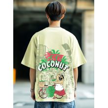 Bewakoof Men's Fog Green Coconut Graphic Printed Oversized T-shirt