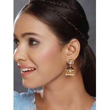 Gahan Gold Plated Stone Studded Black Meenakari Jhumka Earrings